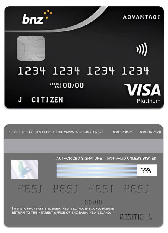 New Zeland BNZ Bank advantage visa platinum card